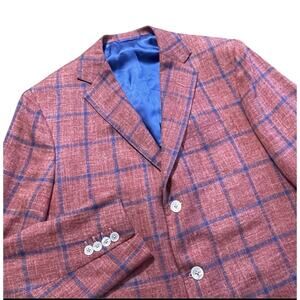 Oxxford Clothes Sport Coat Jacket Mens 42 R Red Plaid USA Linen Silk Wool NEW